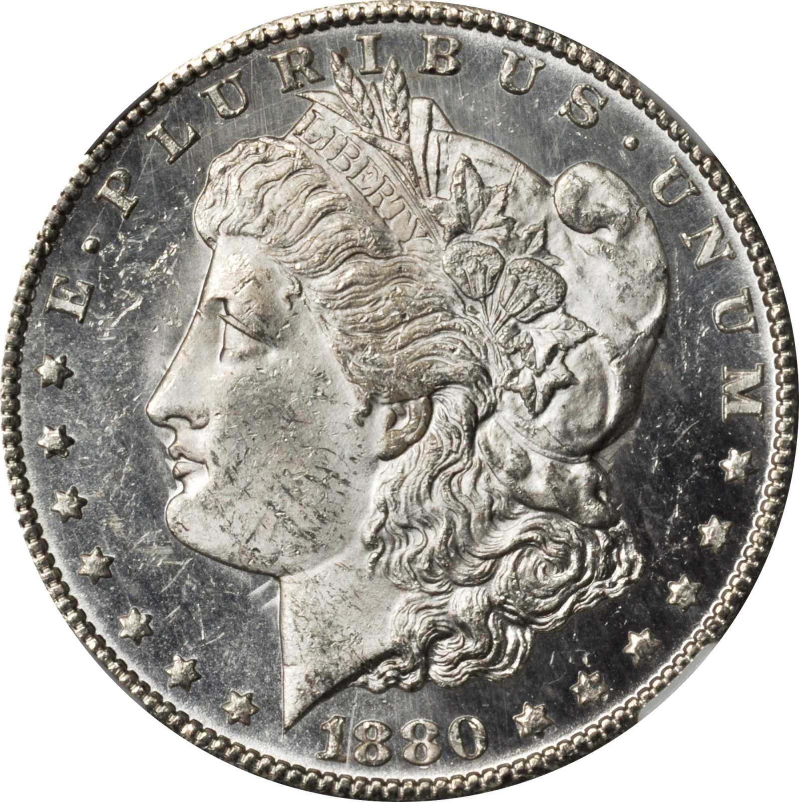 1880-CC Morgan Silver Dollar. MS-62 PL (NGC).
