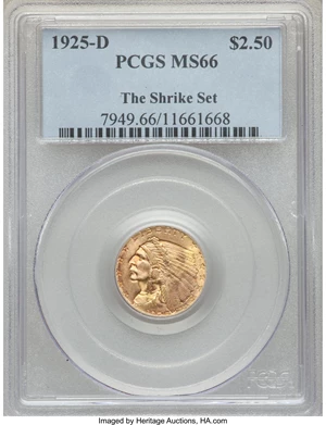 image for: 1925-D $2 1/2 MS66 PCGS....