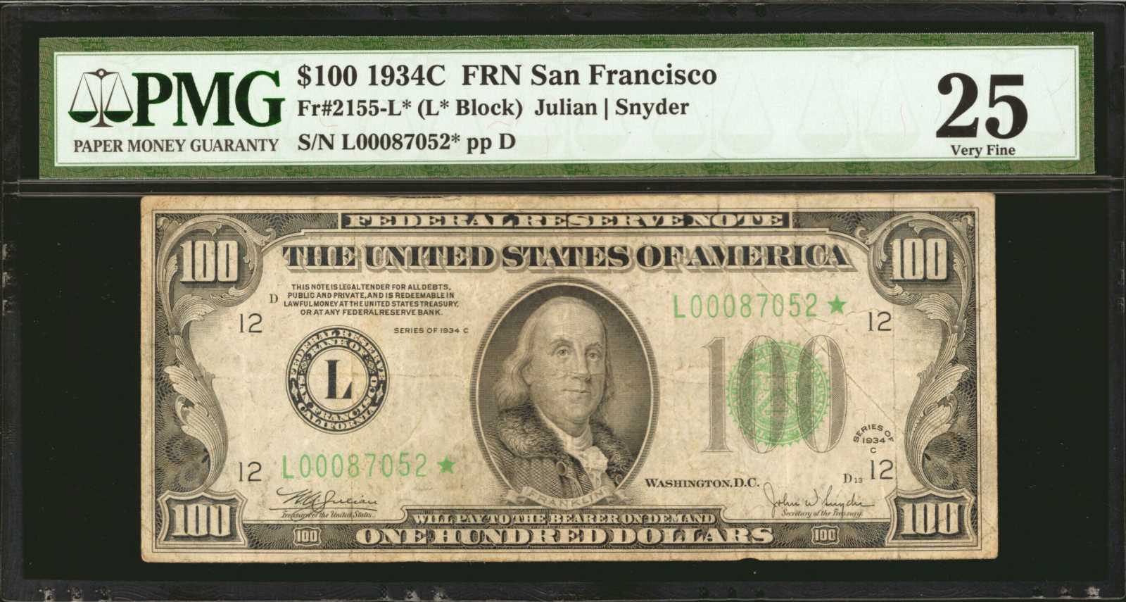 1934C $100 Replacement, San Francisco (Fr. 2155L*)