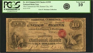 image for: Kansas City, Missouri. $10 Original. Fr. 414. The Commercial NB. Charter #1995. PCGS Currency Very Good 10.