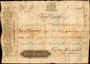 image for: VA-70. Virginia. March 1, 1773. 5 Pounds. Very Fine.