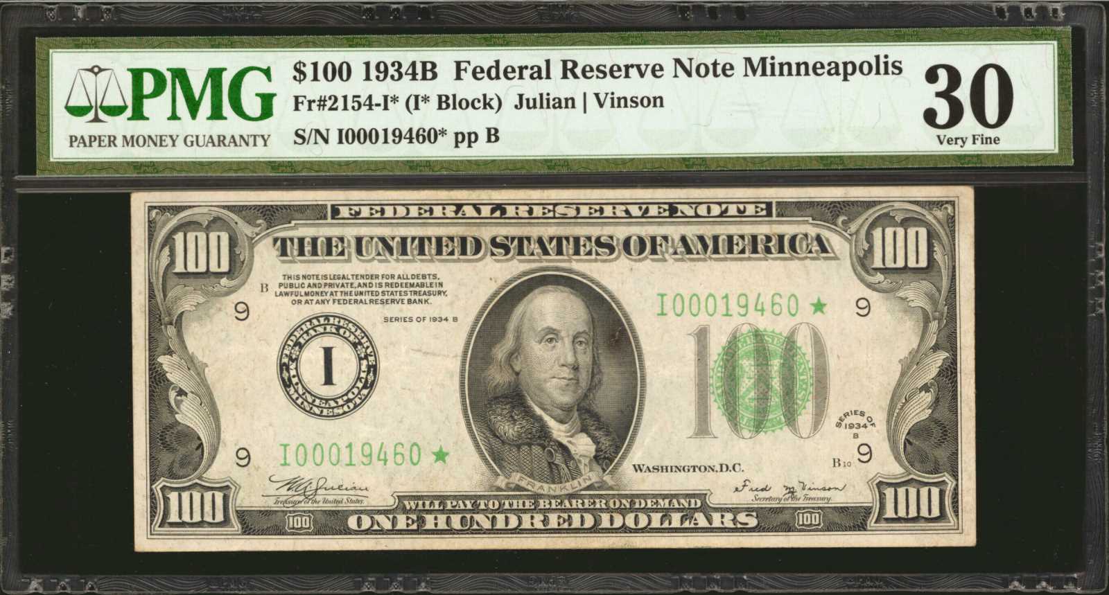 image for: Fr. 2154-I*. 1934B $100 Federal Reserve Star Note. Minneapolis. PMG Very Fine 30.