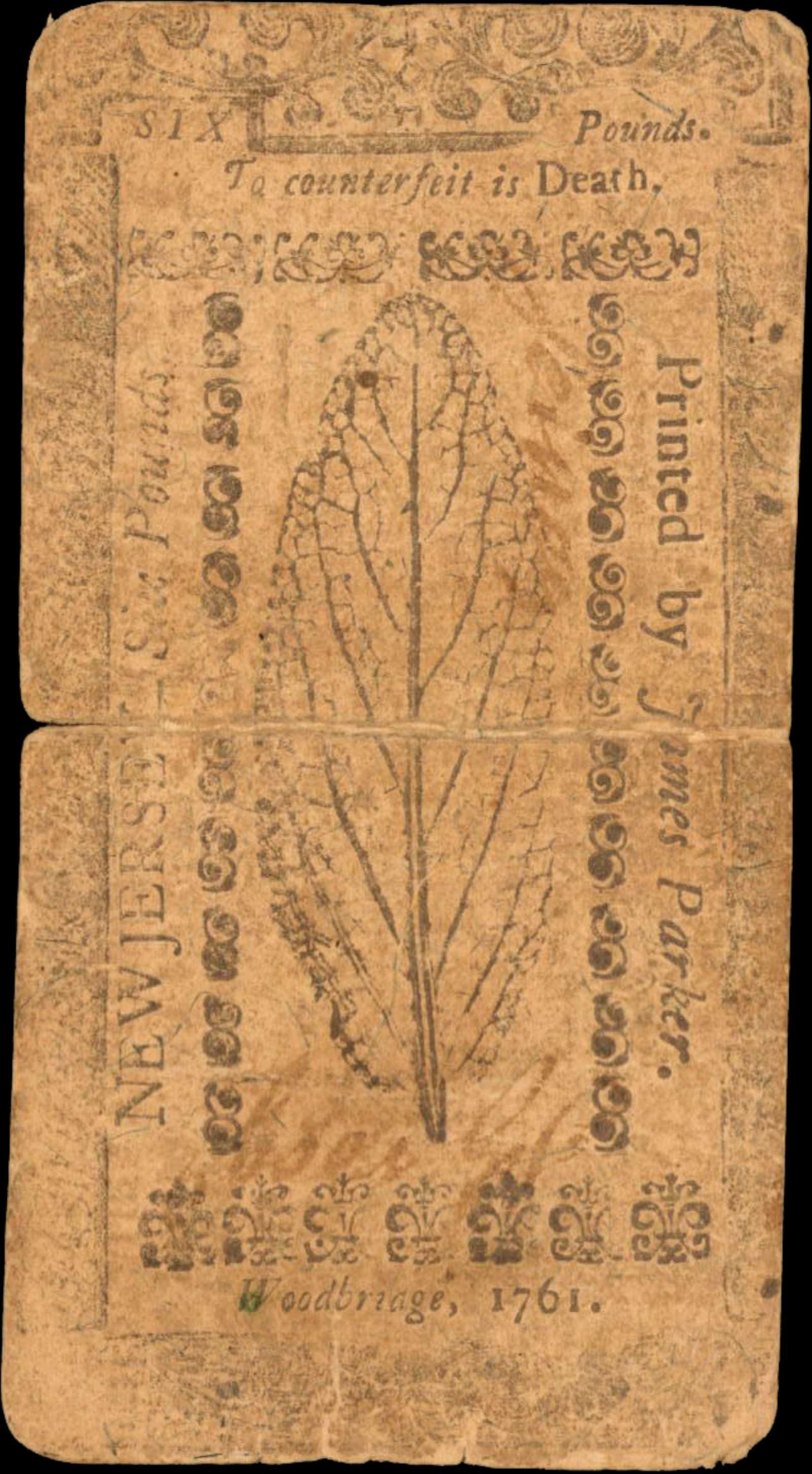 image for: NJ-146. New Jersey. April 23, 1763. 6 Pounds. Fine.