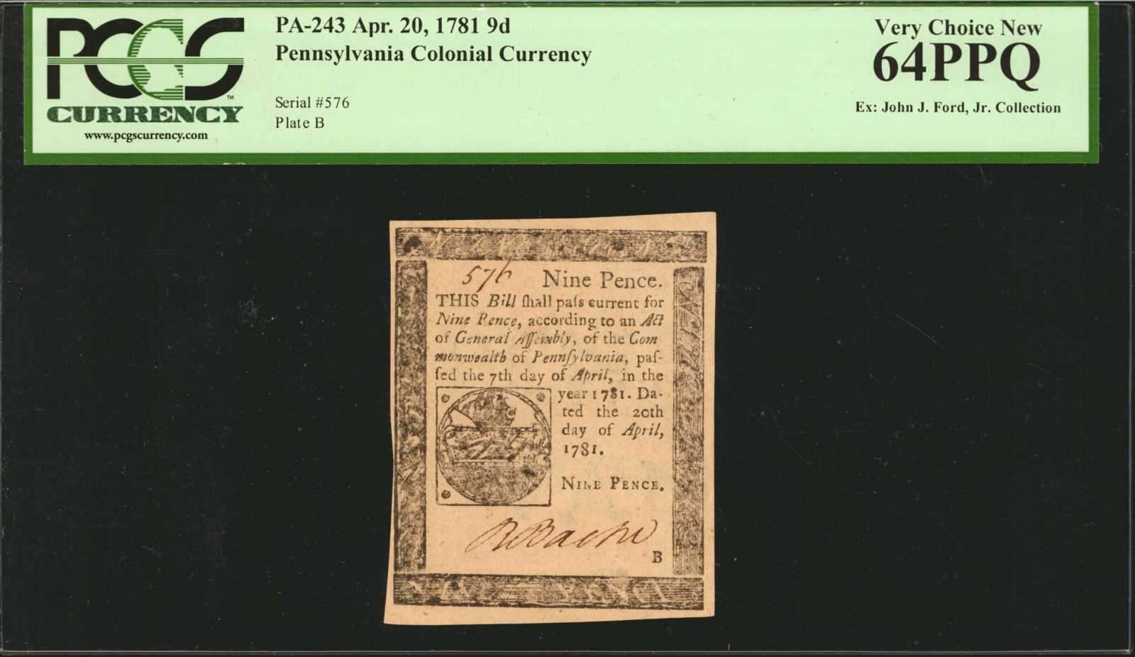 Apr 20, 1781 9d Pennsylvania (Fr. PA243)