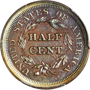 image for: 1856 Braided Hair Half Cent. Proof-64 BN (PCGS).