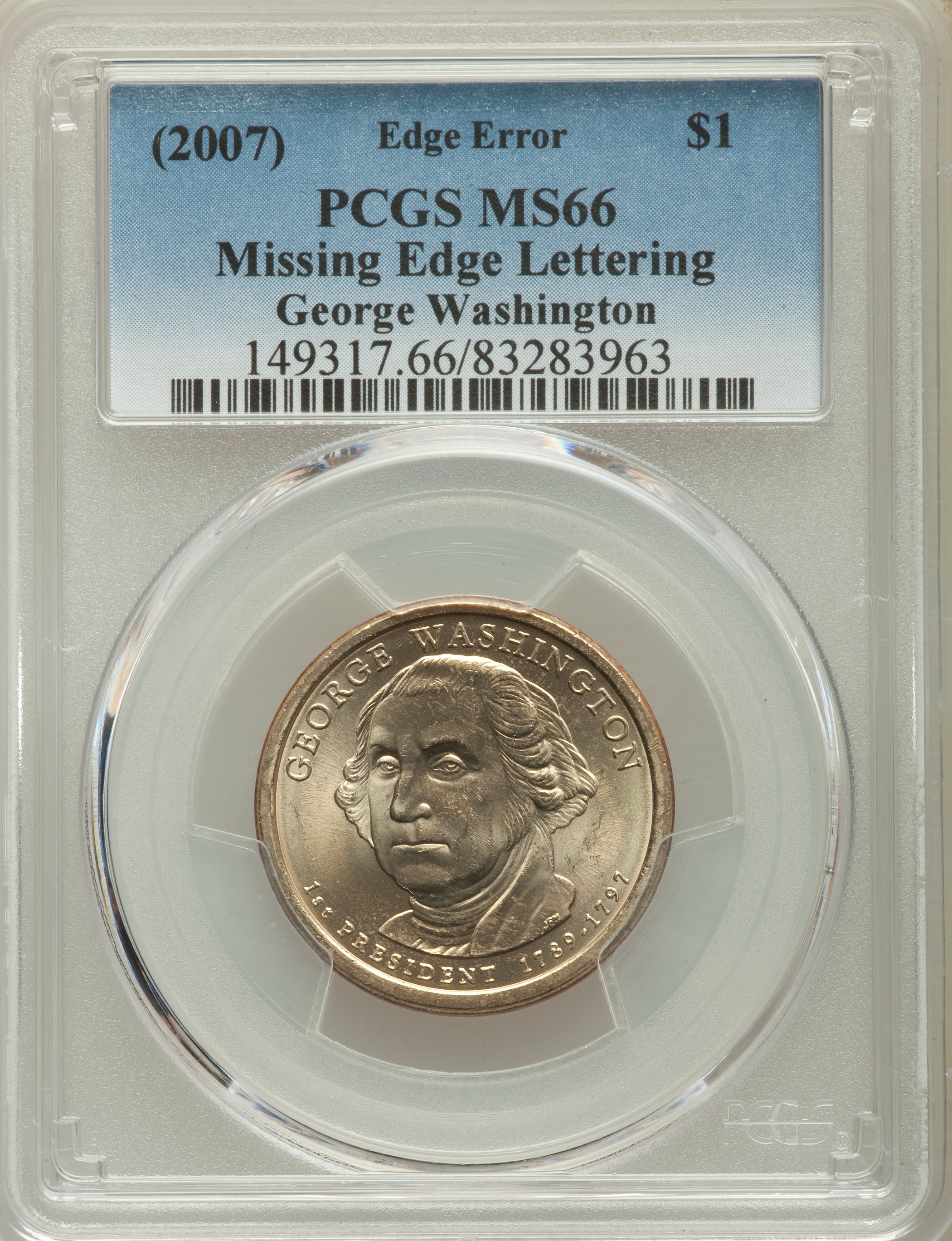A Lot of Ten (2007) George Washington Presidential Dollars -- Missing Edge Lettering -- MS66 PCGS. ... (Total: 10 coins)