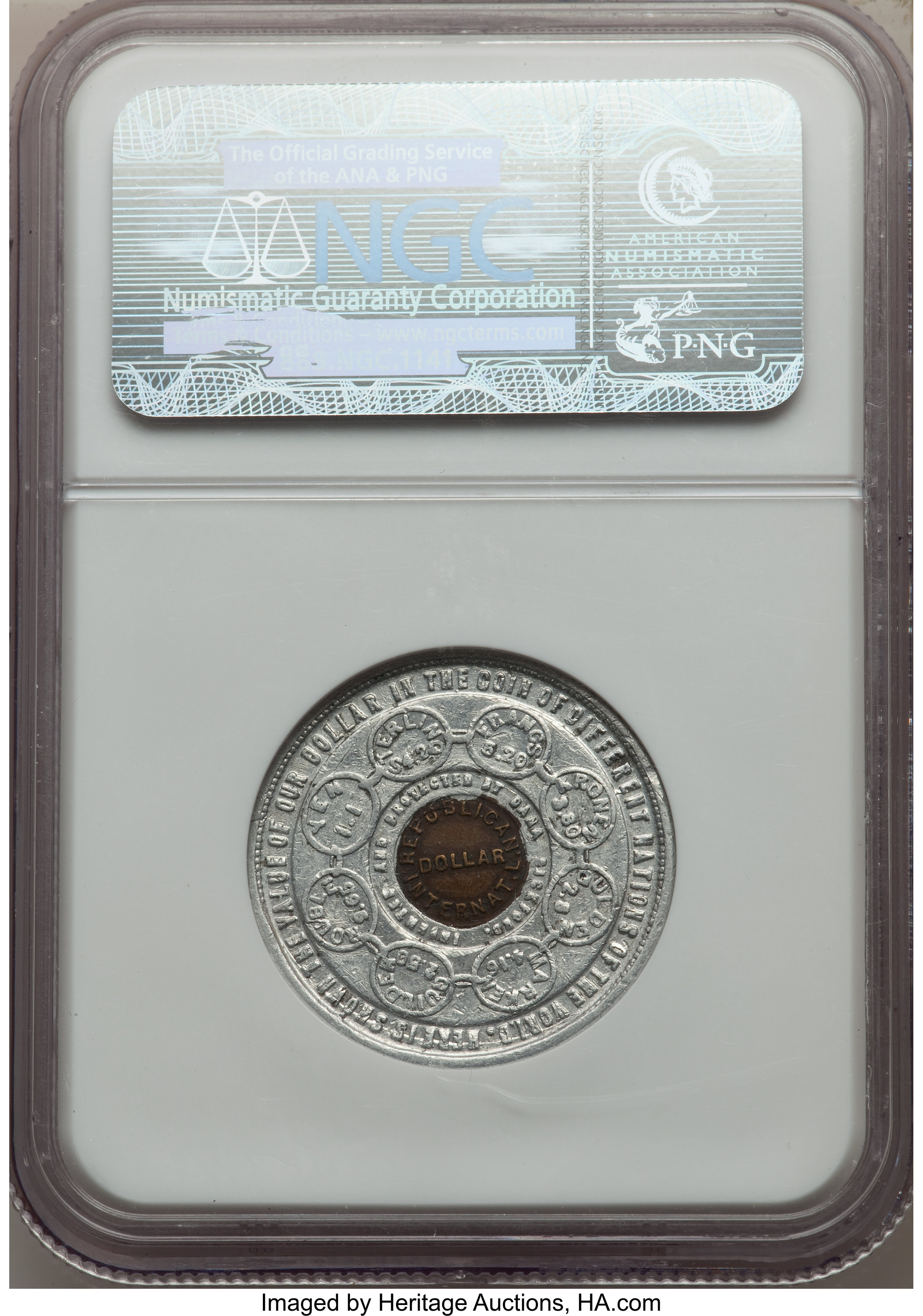 image for: 1897 Medal Bickford Dollar, Aluminum with Bronze Center, HK-834, R.5, AU50 NGC. Ex: Jeff Shevlin Collection. NGC Census: (0...