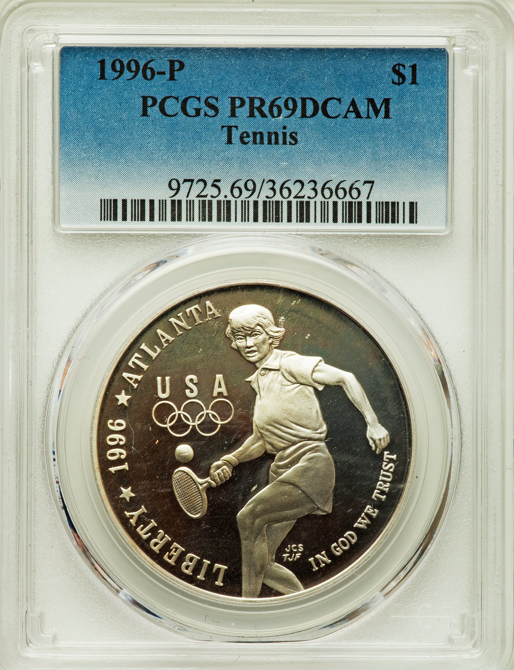 1996-P S$1 Atlanta Olympics Tennis PR DCAM PR69 DCAM thumbnail 4