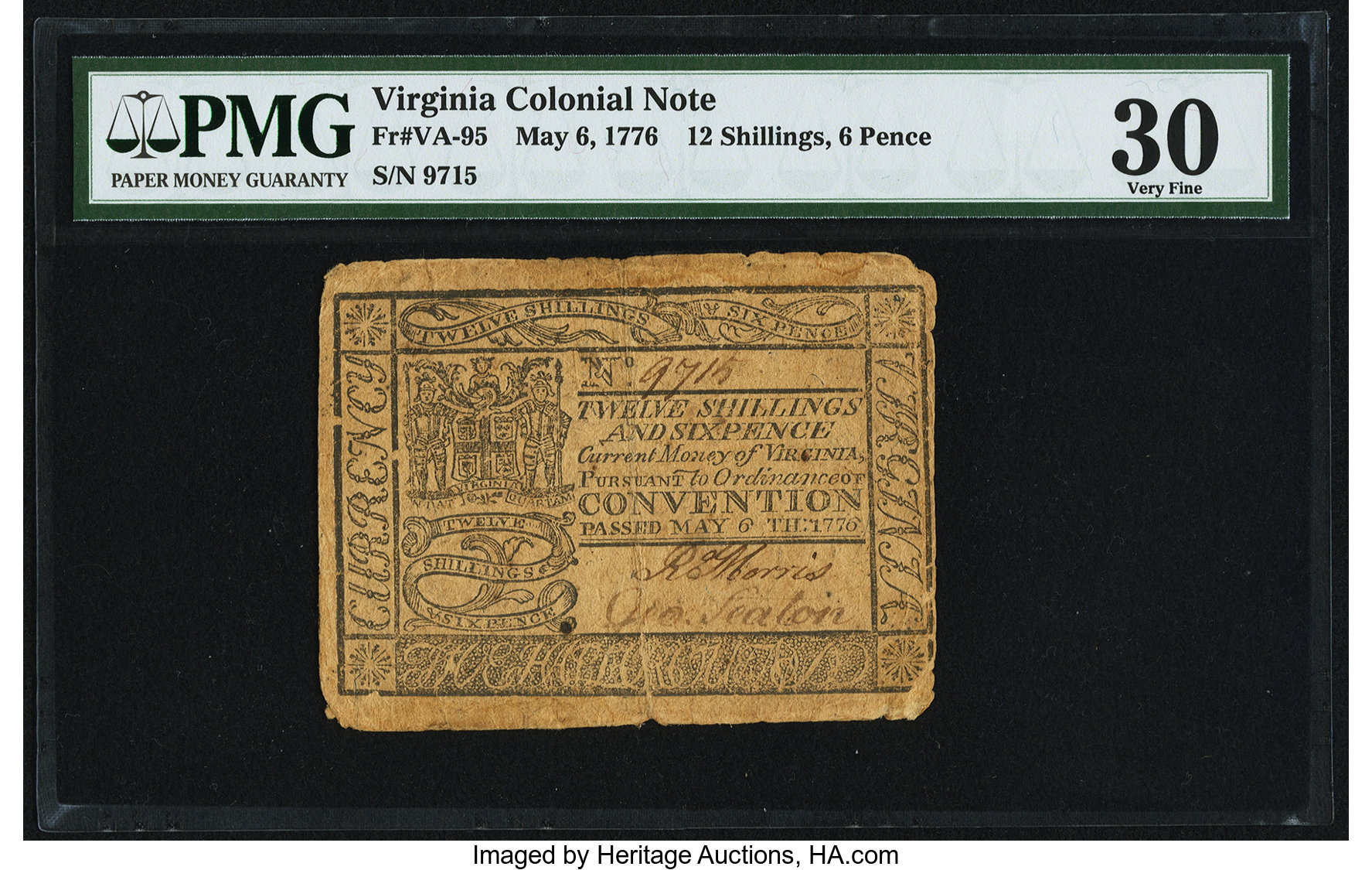 image for: Virginia May 6, 1776 12s 6d PMG Very Fine 30....