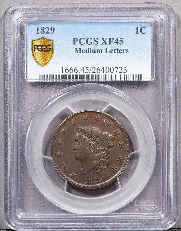 image for: L1C 1829 MEDIUM LETTERS. PCGS XF45