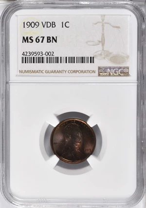 image for: 1909 Lincoln Cent. VDB. MS-67 BN (NGC).