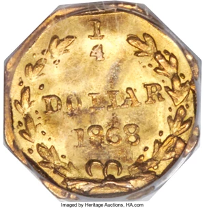 image for: 1868 25C Liberty Octagonal 25 Cents, BG-711, R.4, MS67 PCGS Secure....