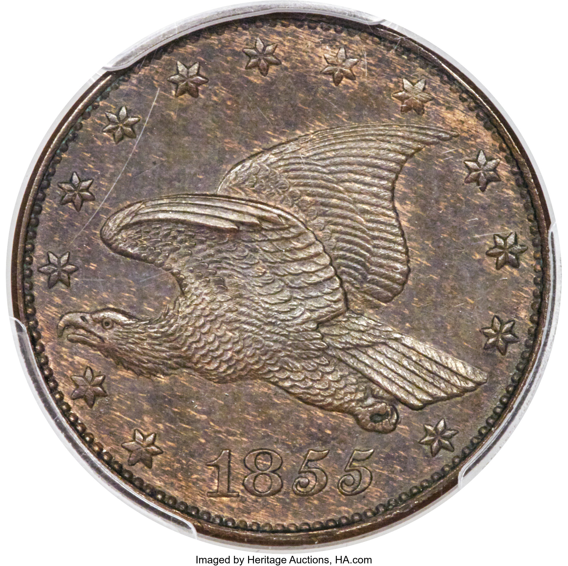 image for: 1855 P1C Flying Eagle Cent, Judd-173, Pollock-198, Low R.7, PR63 Brown PCGS....