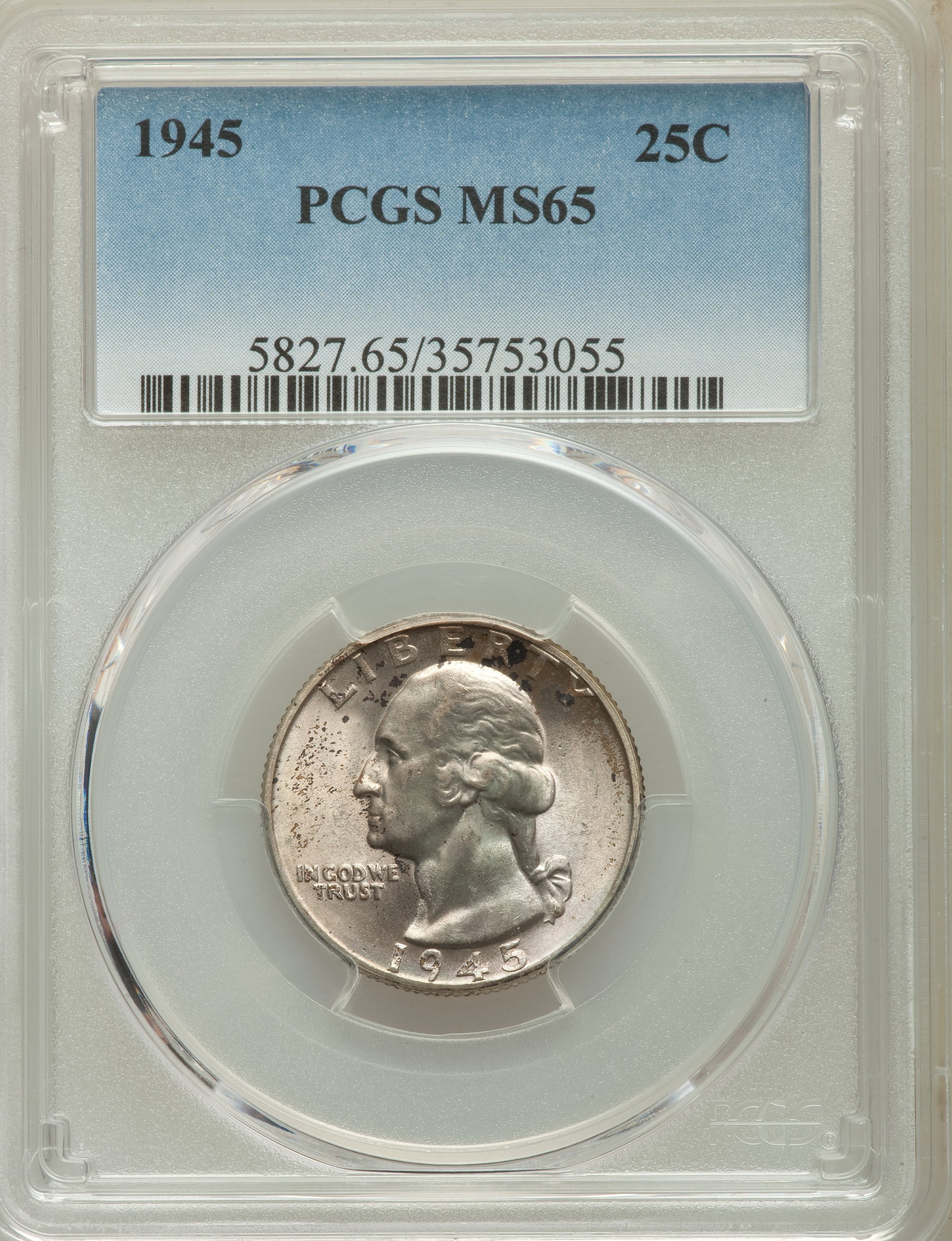 1945 25C MS65 PCGS. PCGS Population: (916/464). NGC Census: (878/677). CDN: $27 Whsle. Bid for problem-free NGC/PCGS MS65. ...