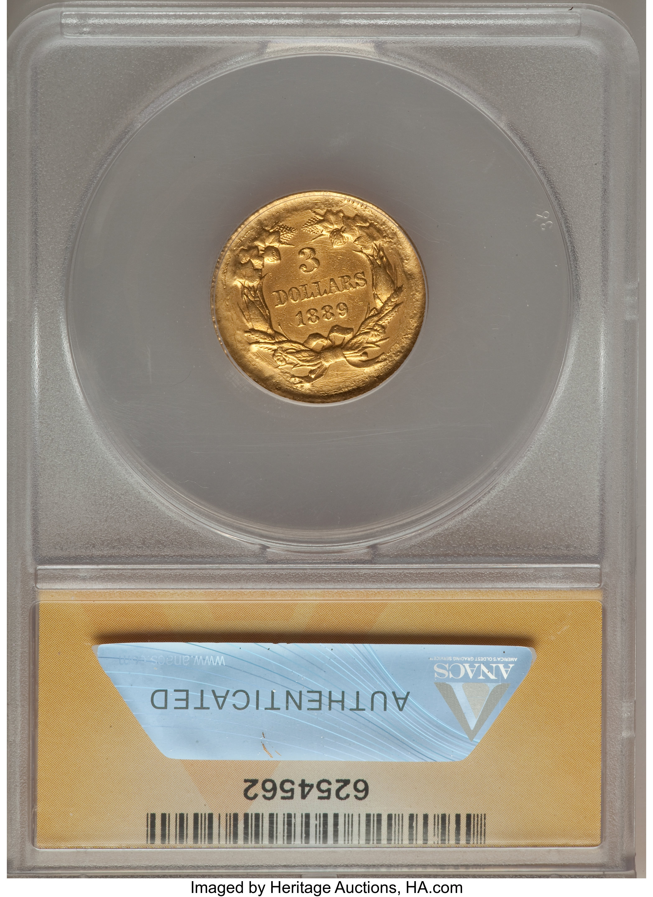 1889 $3 AU50 CAC thumbnail 2