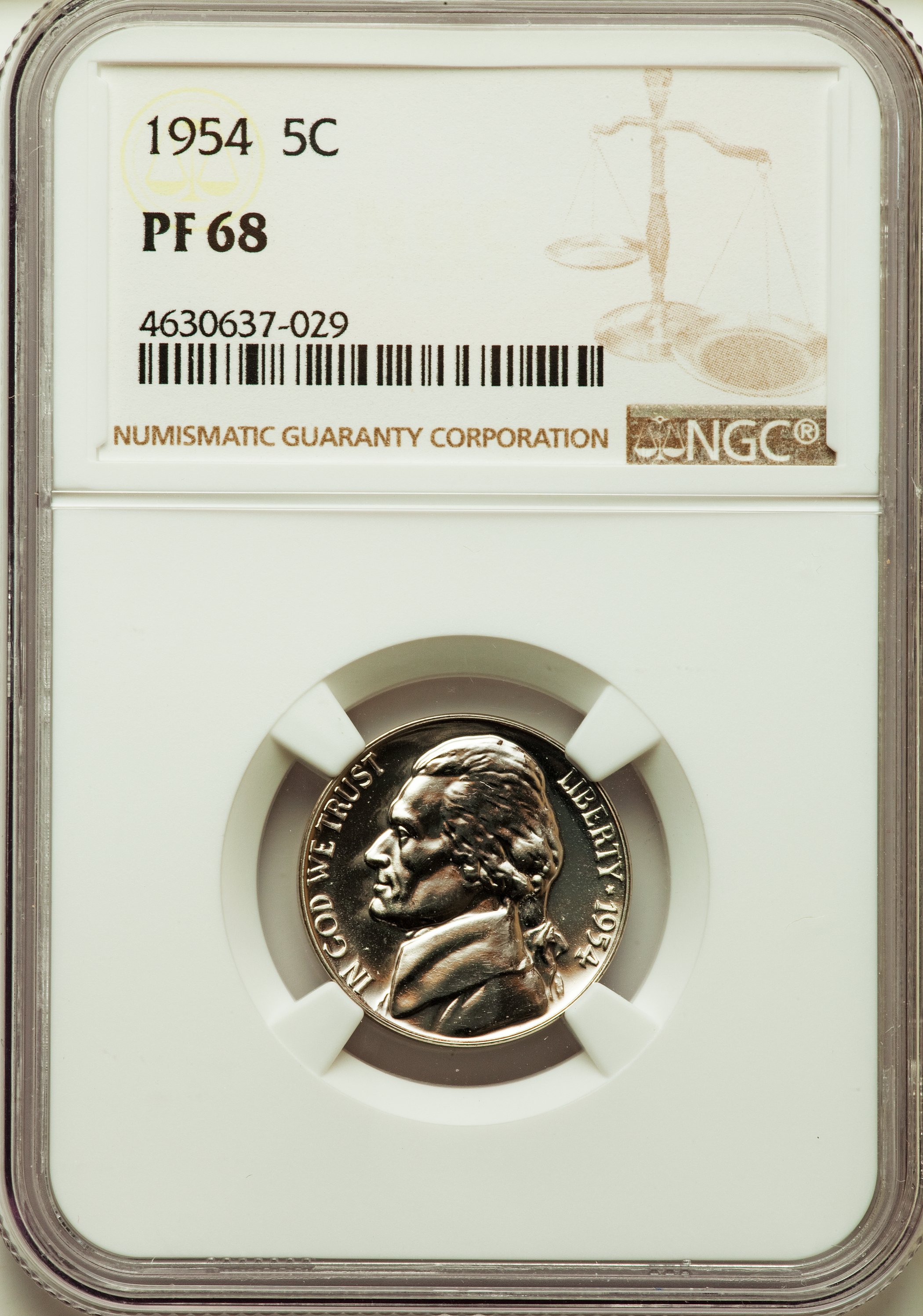 1954 5C PR68 NGC. NGC Census: (886/389). PCGS Population: (339/15). Mintage 233,300. ...