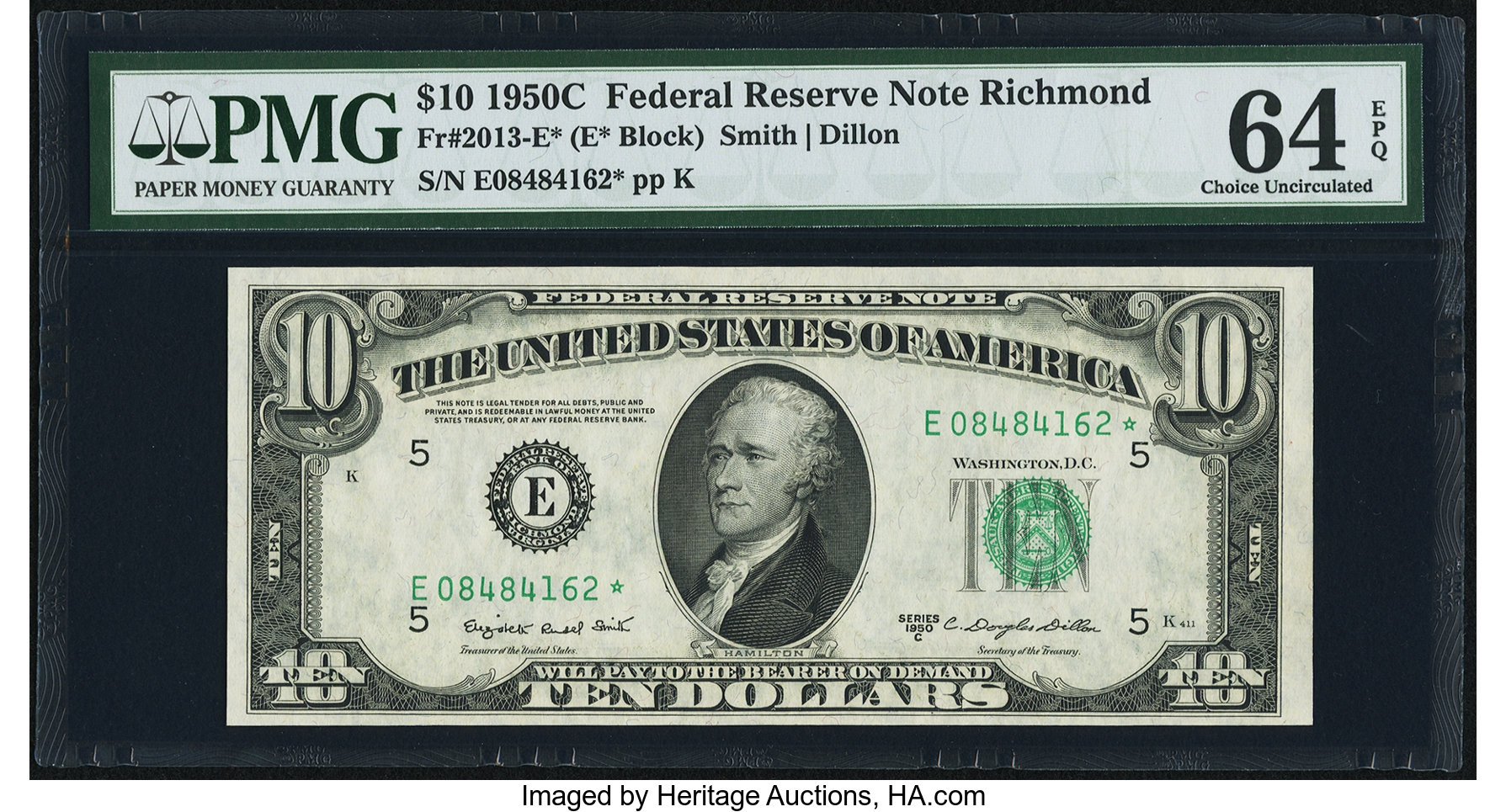 image for: Fr. 2013-E* $10 1950C Federal Reserve Note. PMG Choice Uncirculated 64 EPQ....