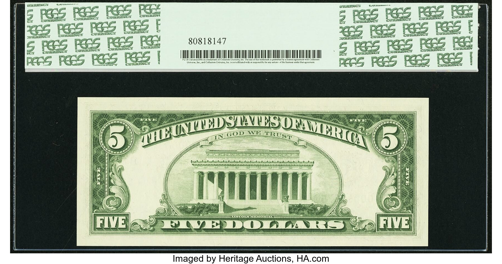image for: Low Serial Number 75 Fr. 1969-C $5 1969 Federal Reserve Note. PCGS Gem New 65PPQ....