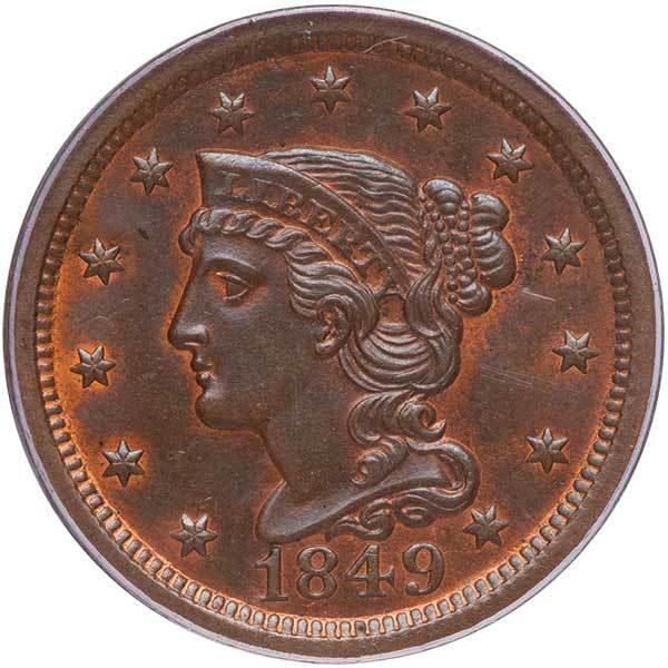 1849 Braided Hair Large Penny Values Prices The Greysheet