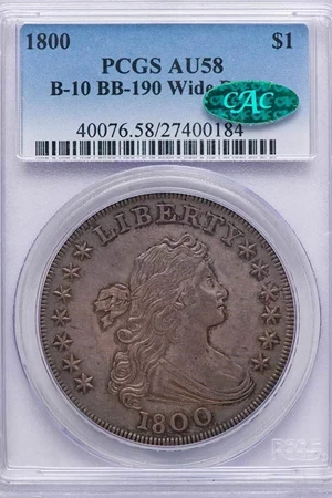 image for: $1 1800 WIDE DATE, LOW 8. PCGS AU58 CAC