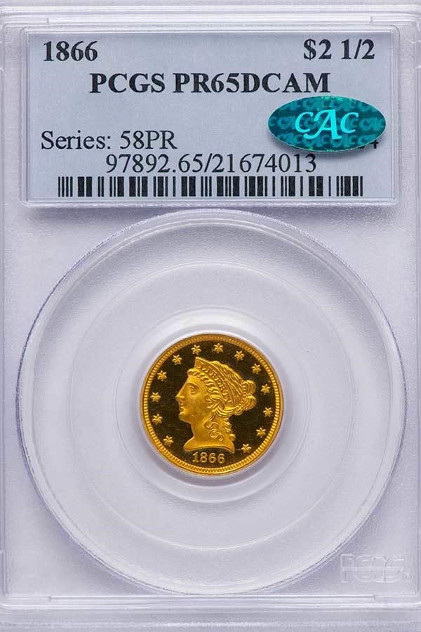 image for: $2.50 1866 PCGS PR65 DCAM CAC