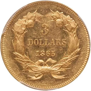 image for: $3 1865 PCGS MS62+ CAC