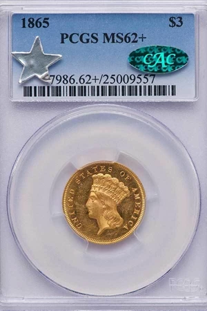 image for: $3 1865 PCGS MS62+ CAC