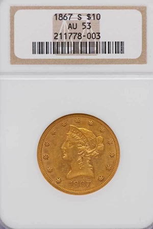 image for: $10 1867-S NGC AU53