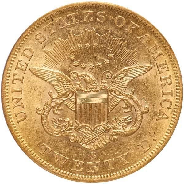 image for: $20 1855-S S.S.C.A. PCGS AU55