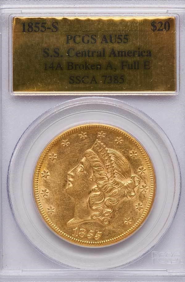 image for: $20 1855-S S.S.C.A. PCGS AU55