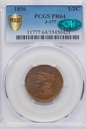 image for: 1/2C 1856 J-177 PCGS PR64 CAC