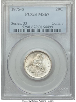 image for: 1875-S 20C MS67 PCGS. BF-9, R.2....