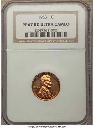 image for: 1953 1C PR67 Red Ultra Cameo NGC....