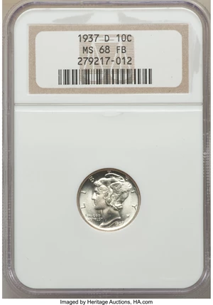 image for: 1937-D 10C MS68 Full Bands NGC....