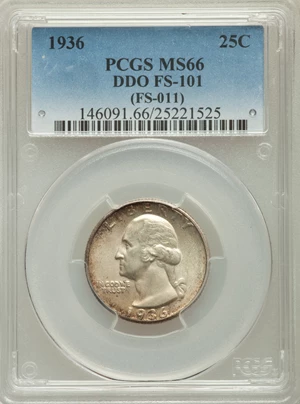 image for: 1936 25C Doubled Die Obverse, FS-101, MS66 PCGS....