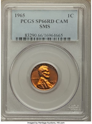 image for: 1965 1C SMS SP66 Red Cameo PCGS. PCGS Population: (16/2). NGC Census: (25/9)....