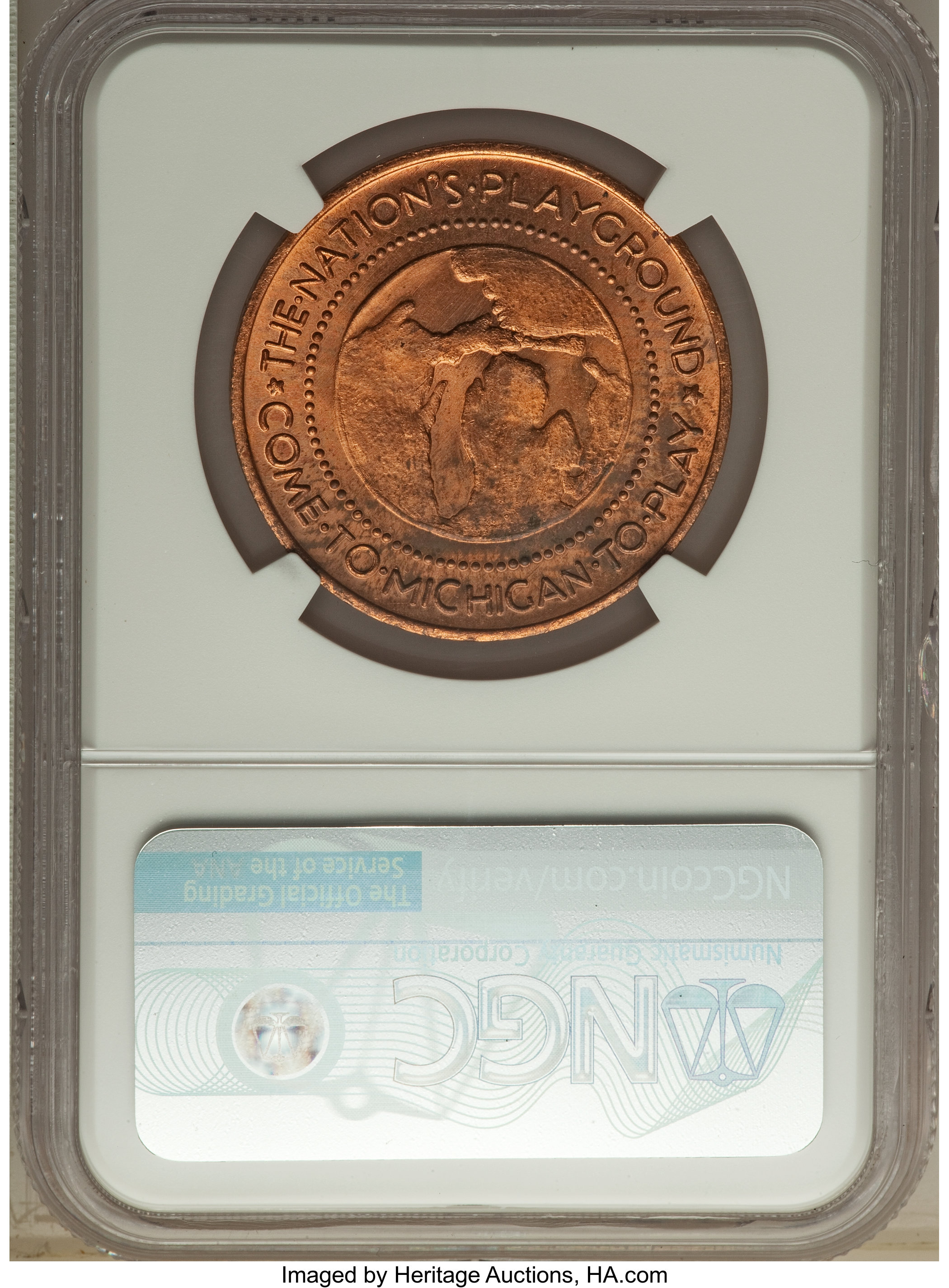 image for: A Seven-Piece Lot of 1933 Century of Progress, Michigan Dollar, Gilt, HK-473, R.3, NGC. The lot includes: (2) MS64 Red; (1... (Total: 7 medals)