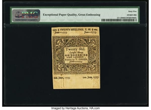 image for: Connecticut June 1, 1775 20s Uncancelled PMG Gem Uncirculated 65 EPQ....