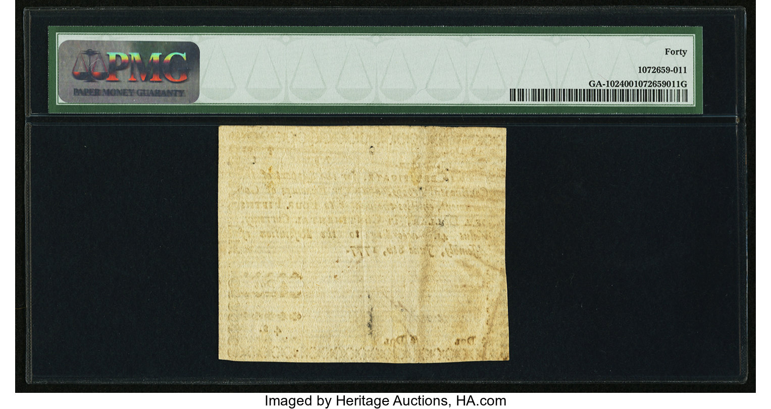 image for: Georgia June 8, 1777 $4/5 PMG Extremely Fine 40....