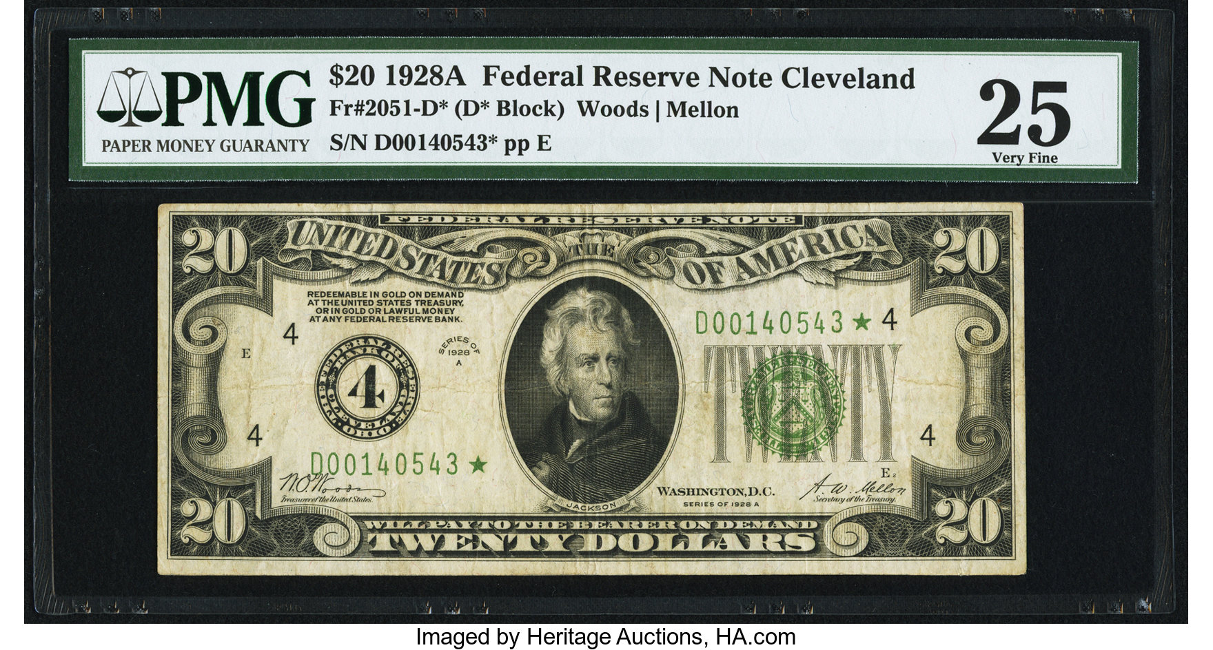 image for: Fr. 2051-D* $20 1928A Federal Reserve Note. PMG Very Fine 25....