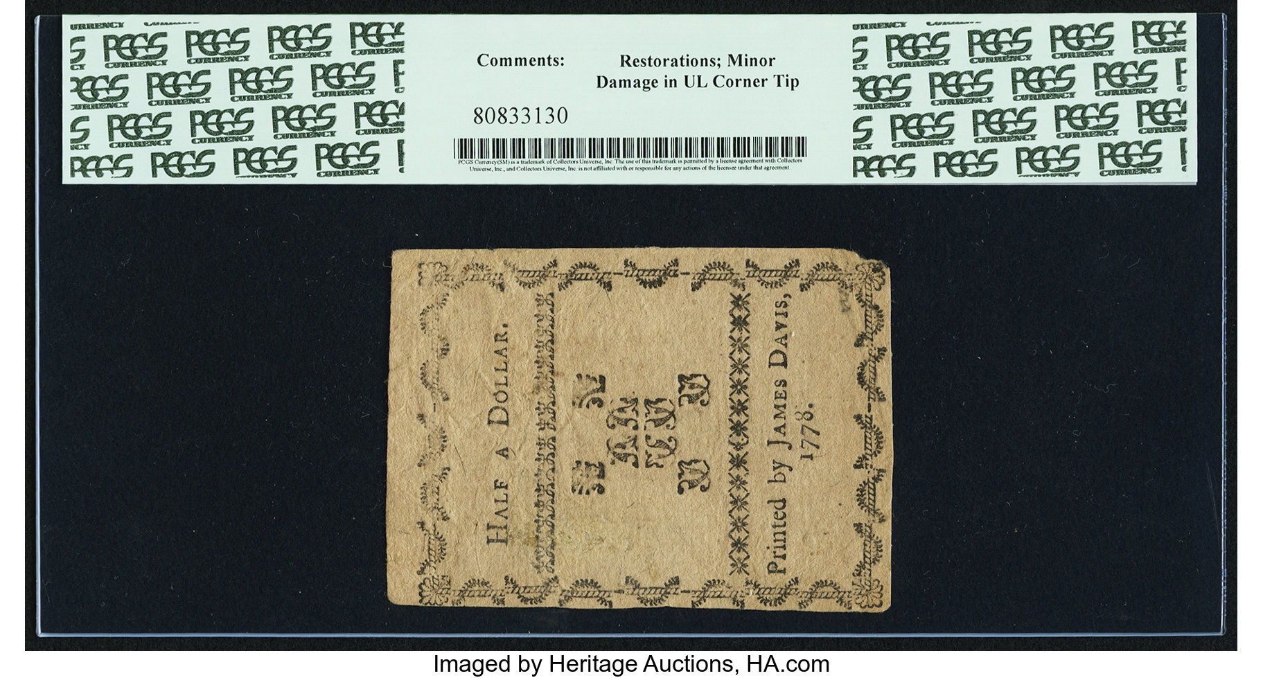 image for: North Carolina August 8, 1778 $1/2 Behold! A New World PCGS Very Fine 30....