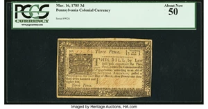 image for: Pennsylvania March 16, 1785 3d PCGS About New 50....