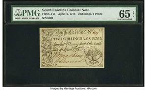 image for: South Carolina April 10, 1778 2s 6d PMG Gem Uncirculated 65 EPQ....