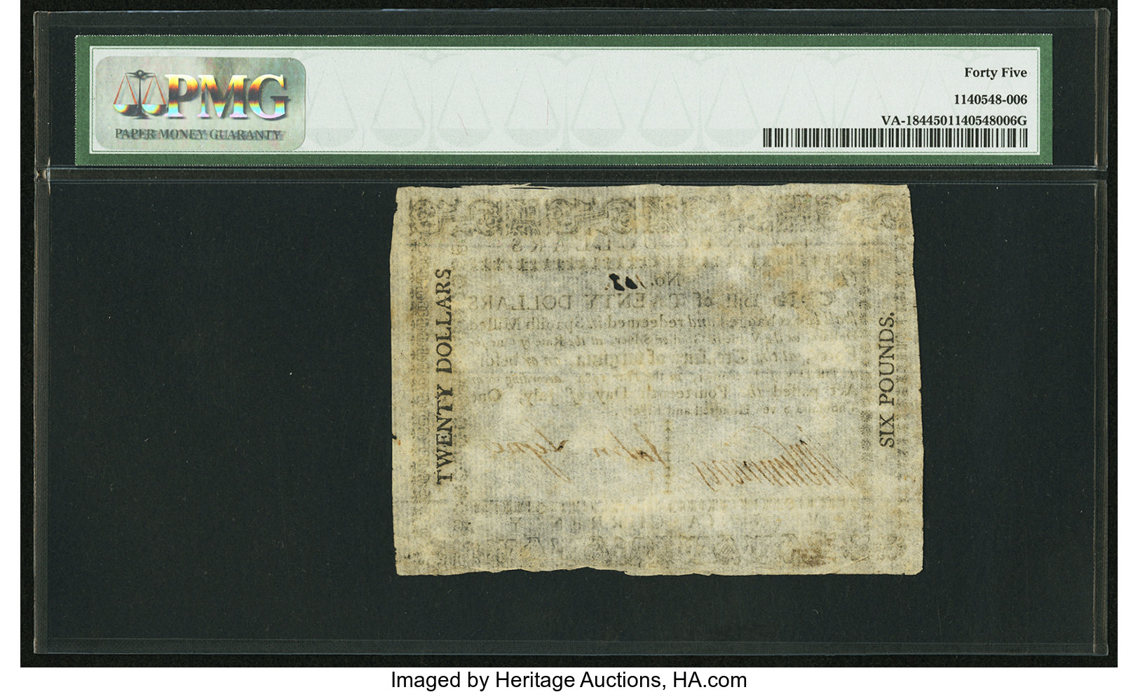 image for: Virginia July 14, 1780 $20 PMG Choice Extremely Fine 45....