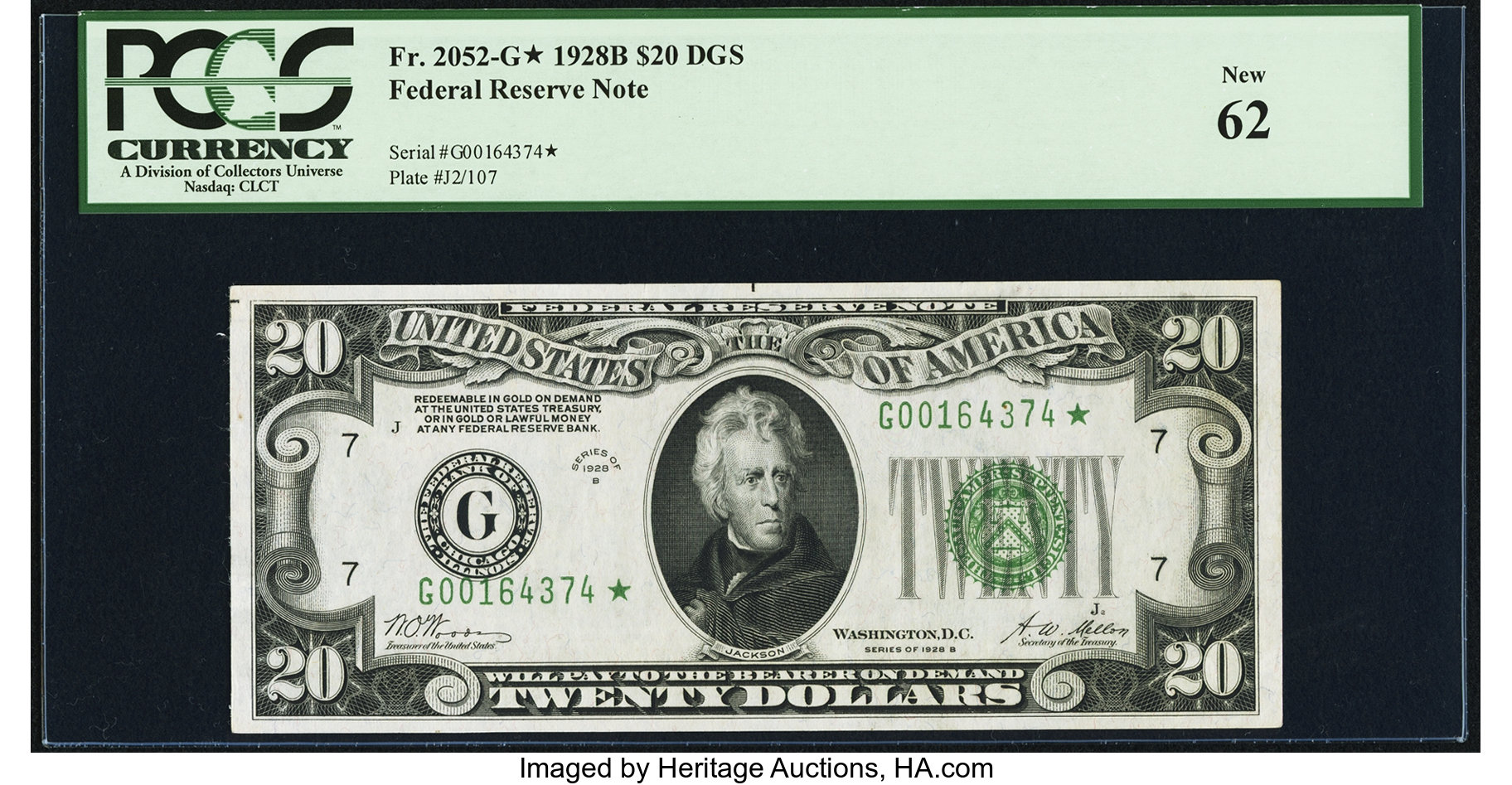 image for: Fr. 2052-G* $20 1928B Federal Reserve Note. PCGS New 62....