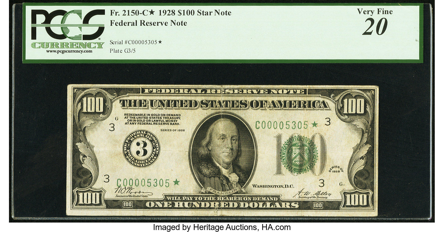 image for: Fr. 2150-C* $100 1928 Federal Reserve Note. PCGS Very Fine 20....