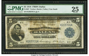 image for: Fr. 807 $5 1918 Federal Reserve Bank Note PMG Very Fine 25....