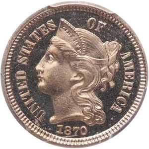 image for: 3CN 1870 PCGS PR64 DCAM CAC