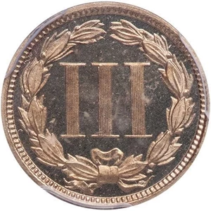 image for: 3CN 1870 PCGS PR64 DCAM CAC