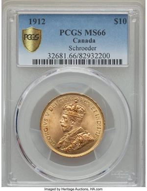 image for: George V gold 10 Dollars 1912 MS66 PCGS